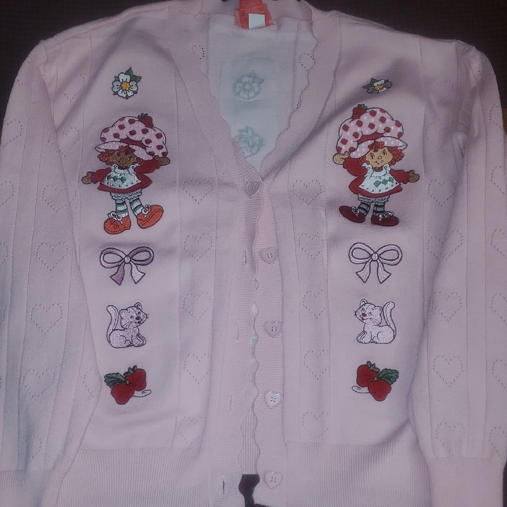 Pink Cardigan with Strawberry Shortcake Embroidery